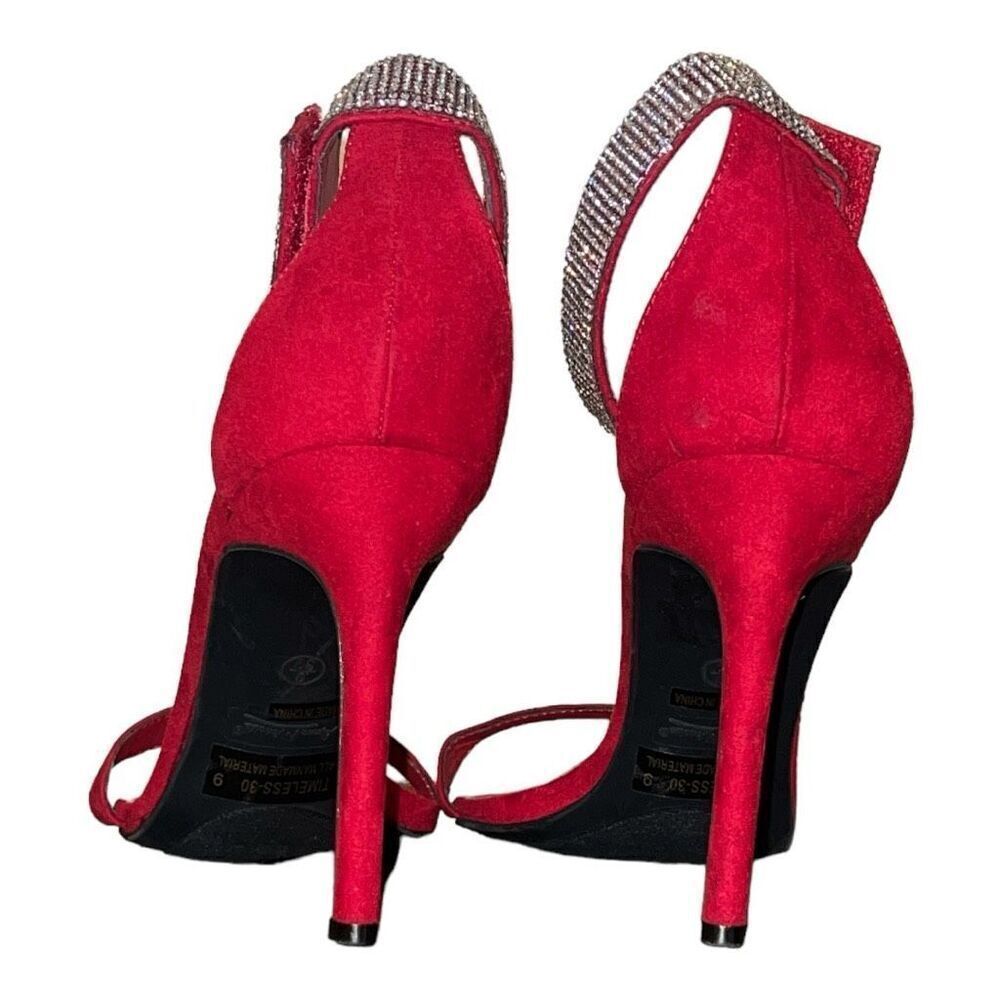 Anne Michelle Red Sandal Heels with Sparkly Ankle Strap - Picture 4 of 6
